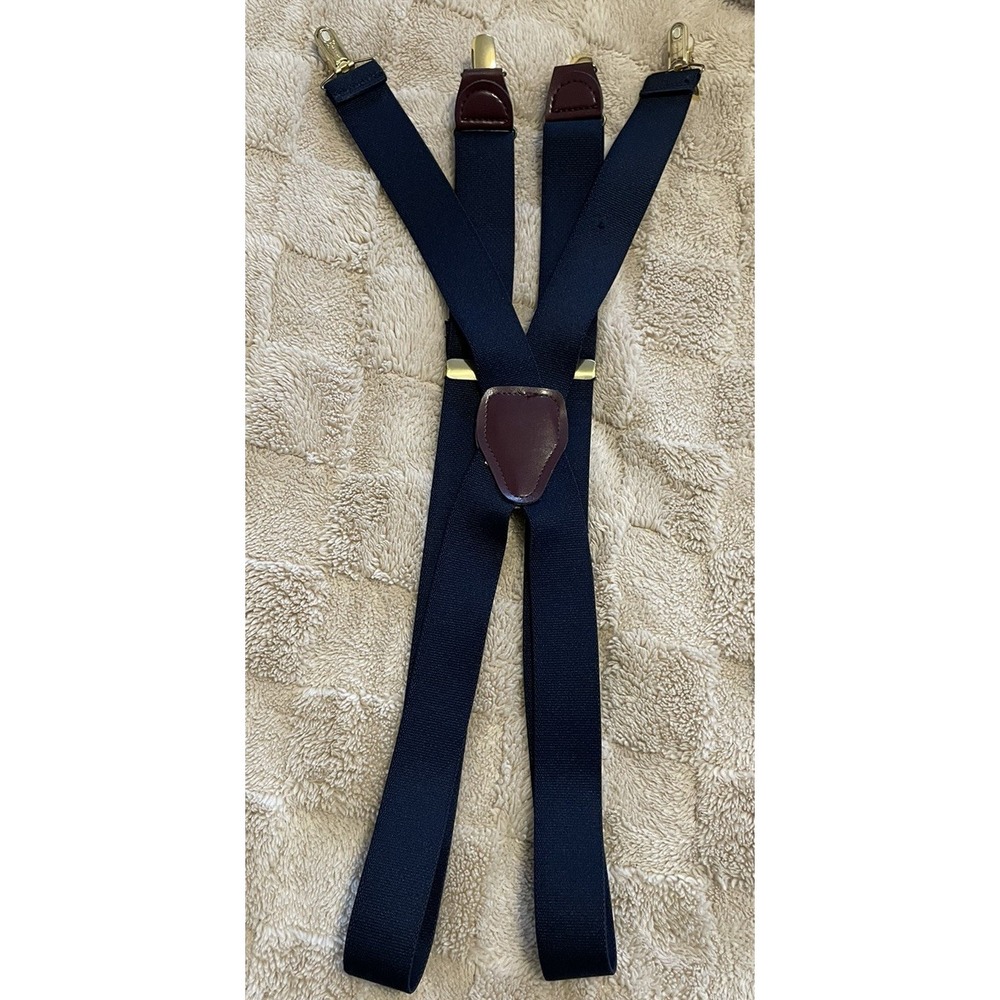 Men's Adjustable Polyelastic‎ X Back Suspender with Drop Clip Navy Blue